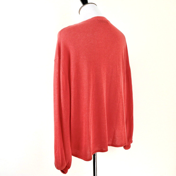 Zara Size M Tunic Split Neck Fine Knit Blouse Orange Blouson Sleeve - Picture 3 of 10